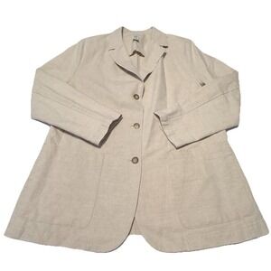 Vintage LL Bean Womens Blazer 16 Beige Linen Cotton Blend Button Front Jacket